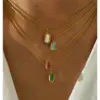 Wholesale 304 Stainless Steel Square Plate PVD Coated Natural Stone Real Gold Plated Simple Style Commute Waterproof Non Tarnish Surgical Steel Bamboo Necklace Lobster Trigger Clasp Closure Gold Pendant Necklace
