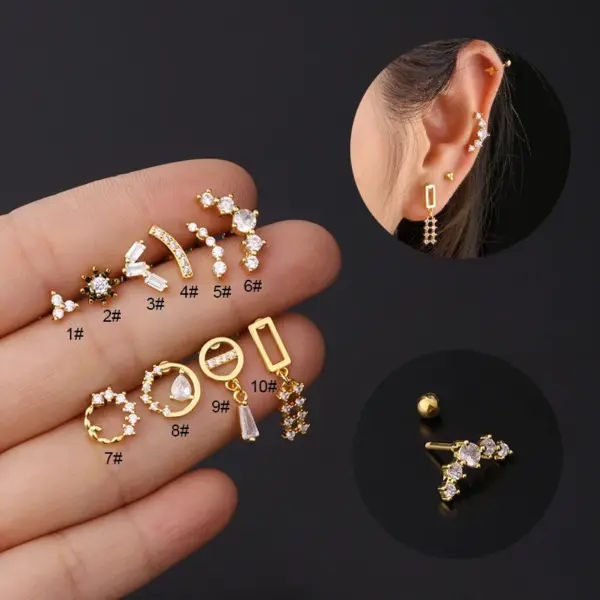 oly-efefa624ebfe6a5a0f1606f9f96439a9 Wholesale Copper Artificial Gemstones Ear Cartilage Rings & Studs Geometric Waterproof Non Tarnish Surgical Steel
