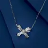 Wholesale Simple Style Bow Knot Titanium Steel Inlay Zircon Pendant Necklace 1 Piece