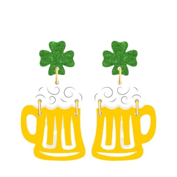 oly-f003e61e50f7a001681db1cb6906d006 Wholesale Cross Border American Irish Festival Clover St. Patrick Green Yellow Beer Mug Earrings
