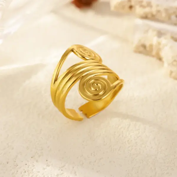 Wholesale 3pcs/set Swirl Style Jewelry Set 18K Gold Plated Stainless Steel Bracelet Ring Earrings Geometric Pattern Swirl Thread Style Jewelry Set Unisex Accessories Christmas Gift Choice