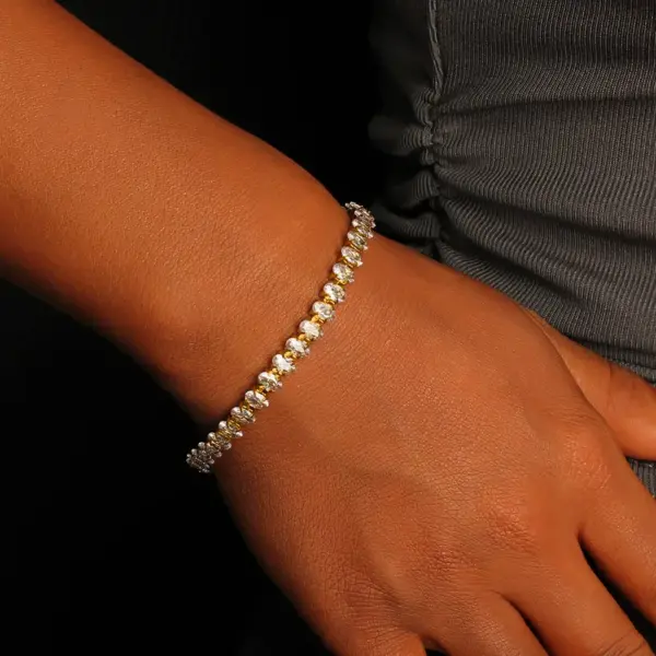 Wholesale Adjustable French Style Full Drill 5mm Oval Zircon Single Row Women's Bracelet Elegant Travel Jewelry Stainless Steel 18K Gold Plated