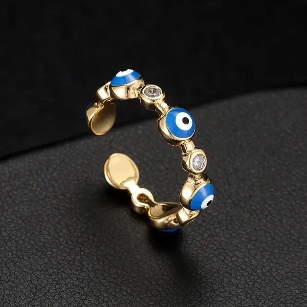 Wholesale Unisex Eye Pattern Enamel Ring In Copper With Zircon Inlay, Featuring Hip-Hop Style