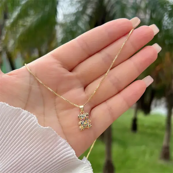 Wholesale Jewelry Simple Style Classic Style Little Bear Copper Zircon 18K Gold Plated Inlay Pendant Necklace