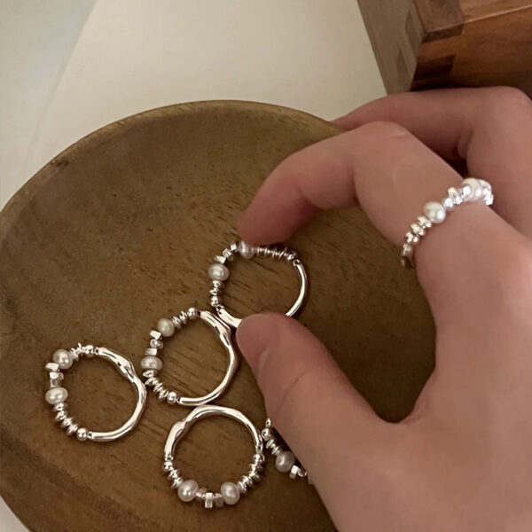 Wholesale Irregular metal fragments, silver, and pearl ring/band