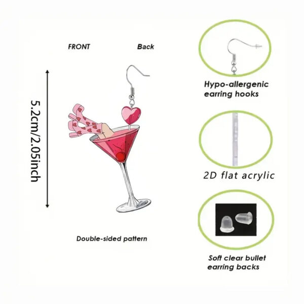 Wholesale Valentine's Day Limited Pink Heart Wine Glass Acrylic Earrings Party Creative Design Earrings