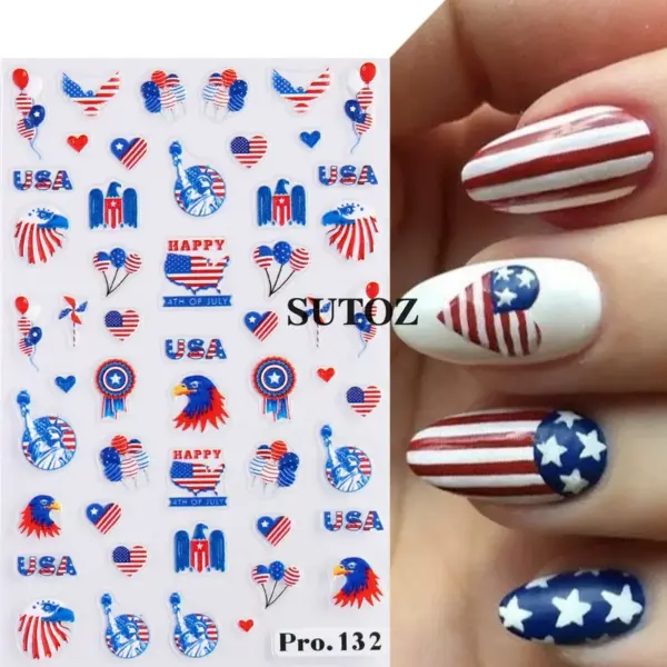 Wholesale Nail Stickers American Independence Day Elements Statue Of Liberty Stars And Stripes Eagle Head Nail Adhesive Stickers