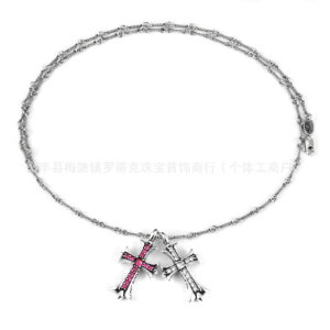 Vintage silver pink and white diamond necklace