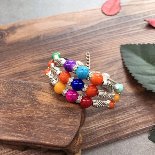 Wholesale Retro ethnic style handmade imitation colored stone bracelet versatile personality bohemian Xizang silver bracelet female bracelet accessories