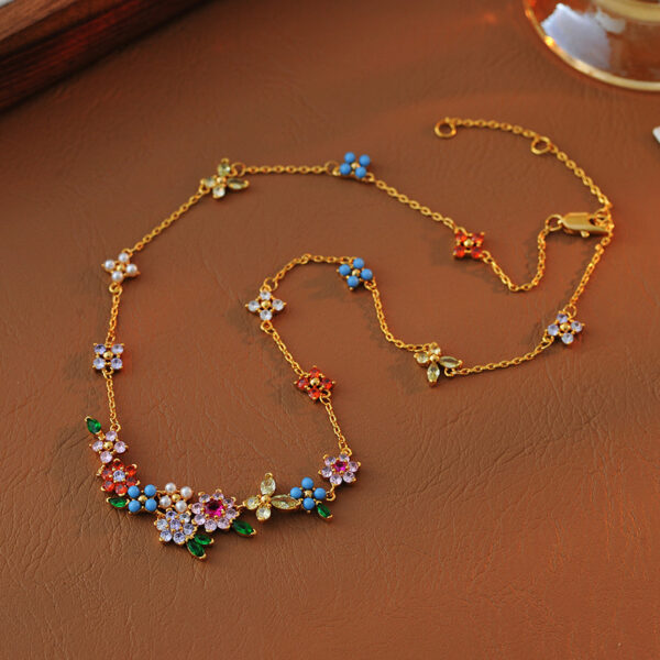 Wholesale Copper-set zircon-patterned colored diamond flower and butterfly necklace/bracelet