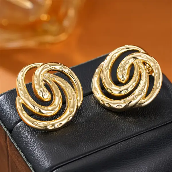 Wholesale Three-dimensional Geometric Stud Earrings For Women In Copper With KC Golden Water Plating And 0.03µm Thickness