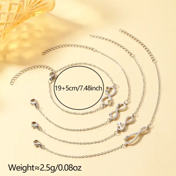 Wholesale 1pc Simple Fashion Bowknot Heart Anchor ECG Infinity Symbol Pendant Bracelet, Suitable For Daily Wear On Dates
