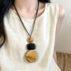 Wholesale Acrylic long sweater chain layered with waxed rope chain necklace