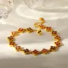 Wholesale Flowers Bracelet For Women In 304 Stainless Steel With 18K Real Gold Plated Coating 0.03µm Featuring Zircon And Handmade Chain