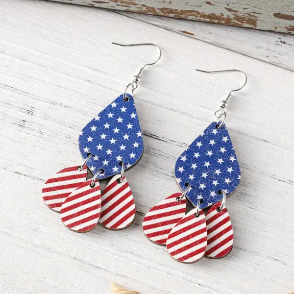 Wholesale Retro White Wood Water Droplets Drop Earrings For Women With 304 Stainless Steel Ear Pins Featuring Print Design