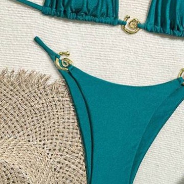 oly-f0944741f98ea37d4a973ea9aa960056 Wholesale bikini metal ring thin flash high sexy split bikini solid color swimsuit batch