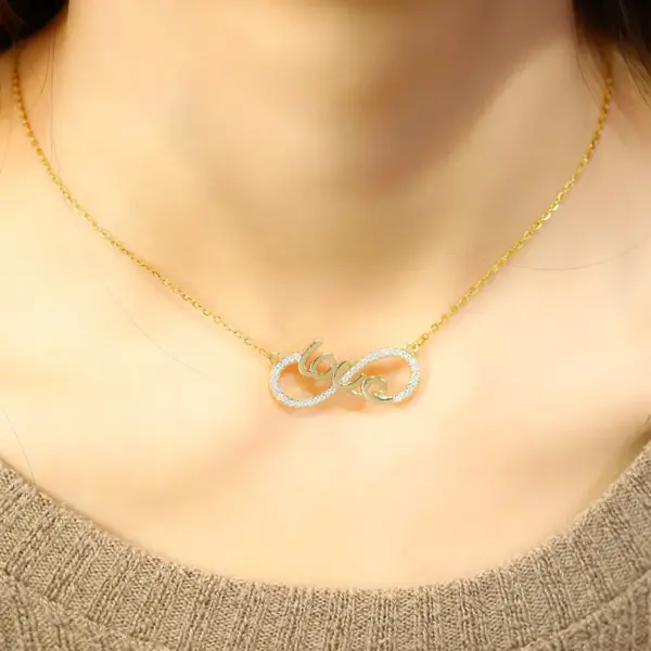 Wholesale Jewelry Simple Style Classic Style Love Infinity 304 Stainless Steel Copper Zircon 18K Gold Plated Pendant Necklace Cable Chain