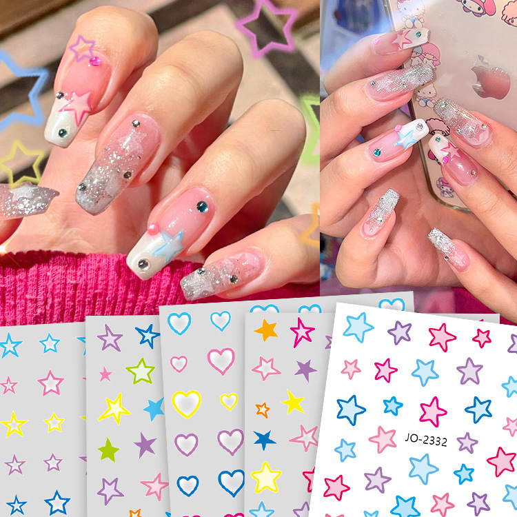 Wholesale Net red new nail art stickers love five-pointed star small fresh with adhesive Macaron color nail art nail stickers