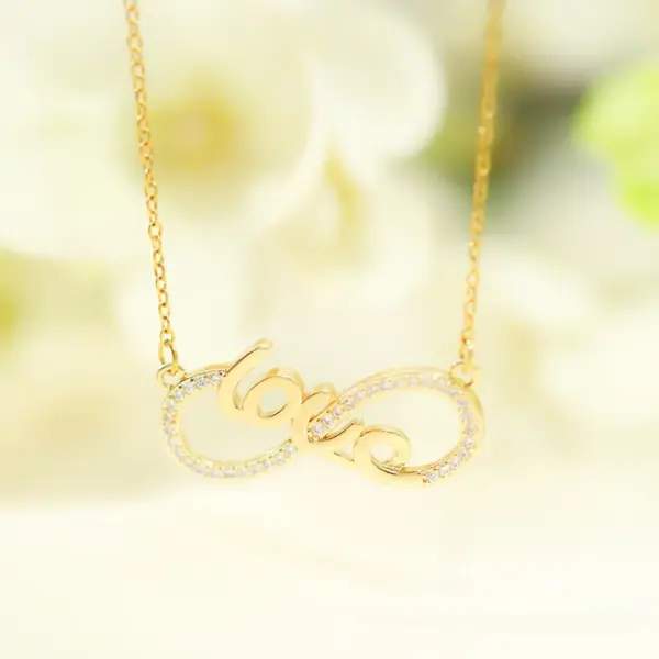 Wholesale Jewelry Simple Style Classic Style Love Infinity 304 Stainless Steel Copper Zircon 18K Gold Plated Pendant Necklace Cable Chain