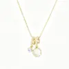 Wholesale Round Inlay Pendant Necklace For Women In Copper With 18K Real Gold Plated Water Plating And Artificial Rhinestones On Cable Chain