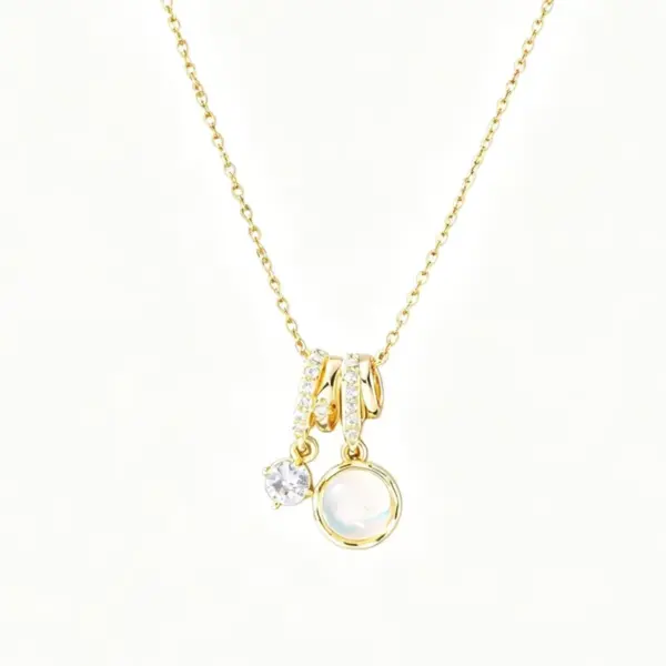 Wholesale Round Inlay Pendant Necklace For Women In Copper With 18K Real Gold Plated Water Plating And Artificial Rhinestones On Cable Chain