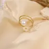 Wholesale Adjustable Women’s Flower Ring With Waterproof 304 Stainless Steel, PVD Coating, Golden Plating, And Artificial Pearl