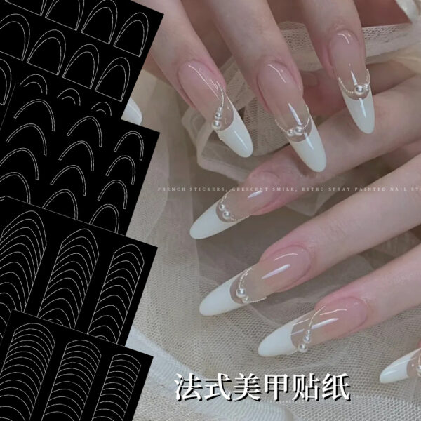 oly-f0c594d7ded9659ccc2e443040fe54b5 Wholesale Net red nail stickers French arc simple auxiliary stickers hollow spray WeChat crescent thin tough nail stickers