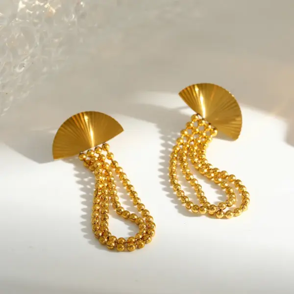 oly-f0cbd568fc8947f87010cb4561db01e4 Wholesale Roman Style Sector Earrings For Independence Day, 304 Stainless Steel With 18K Real Gold Plated Coating 0.03µm Featuring Pearl Inlay