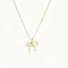 Wholesale Women’s Bow Tie Pendant Necklace With Inlay Artificial Rhinestones, 18K Real Gold Plated Copper, Water Plating On Cable Chain