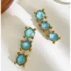 Wholesale Square Waterproof Non Tarnish Dangling Earrings For Women, 304 Stainless Steel With 18K Real Gold Plated PVD Coating And Crystal Inlay
