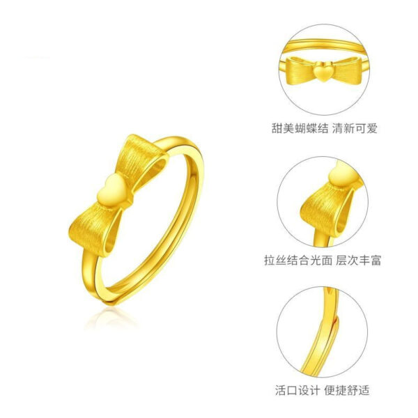 Wholesale  online celebrity gold plated Princess bow ring female brass gold live mouth plain ring Valentine's Day gift