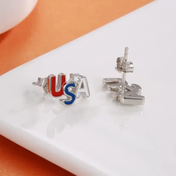Wholesale Fashionable Alloy American Flag Independence Day Ear Cuff Geometric Pattern Zinc Alloy Universal Match Women's Asymmetric Earring