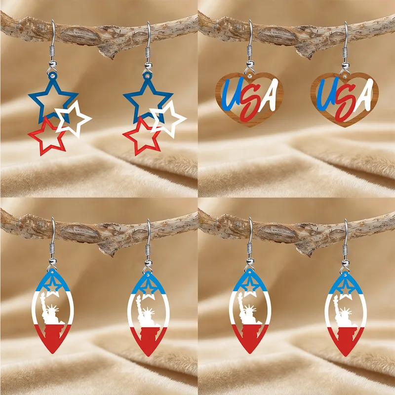 Wholesale Retro White Star Print Acrylic Drop Earrings With 304 Stainless Steel Ear Pins For Women