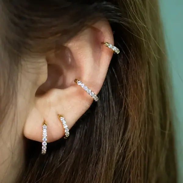 Wholesale 1 Piece 316L Stainless Steel Zircon Simple Style Classic Style Shiny Ear Cartilage Rings & Studs Round Waterproof Non Tarnish Surgical Steel 18K Gold Plated Ear Cartilage Rings & Studs