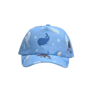 Little Whale on blue background-children's peaked cap / (Free size-Velcro adjustment)(52-54cm)