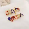 Wholesale Fashionable Alloy Diamond Embedded Heart Shaped Lapel Pins Women's Clothing Accessories USA Flag Letter Brooch Pin Trendy Geometric Pattern