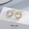 Wholesale Round Stud Earrings For Women With 925 Sterling Silver Posts, Copper Base, And 14K Real Gold Plated Featuring Zircon Inlay