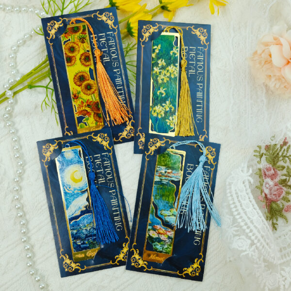 Wholesale Vintage Famous Painting Oil Painting Style Metal Bookmark Hollow Reading Book Page Clip Hand Account Pendant Metal Bookmark Creative Gift