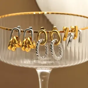 Wholesale Fashionable Geometric Oval Color Block Circle Earrings Women's Vintage Gold And Silver Twisted Chain Ear Jewelry Hoops