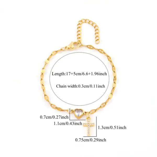Wholesale Jewelry Elegant Simple Style Classic Style Cross Heart Shape 201 Stainless Steel Artificial Crystal Copper Bracelets Coffee Bean Chain