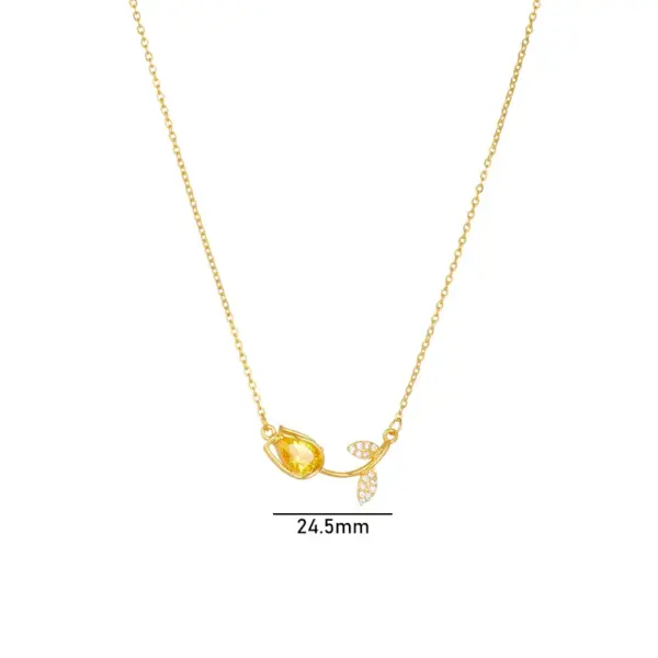 Wholesale Lady Tulip Stainless Steel Copper Plating Inlay Zircon 18k Gold Plated Necklace