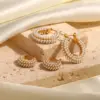 Wholesale 304 Stainless Steel Geometric PVD Coated Artificial Pearls 18K Gold Plated Real Gold Plated Fashion Waterproof Non Tarnish Inlay Gold Earrings