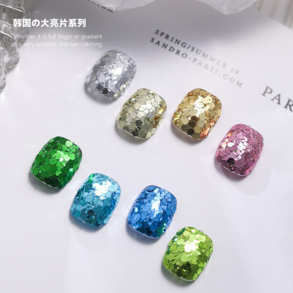 oly-f1424b05dbb08942aab15ccf6abd7db0 Wholesale Explosive manicure ultra-thin South Korea large bright piece Internet red hexagonal flash gold and silver fine glitter manicure nail accessories