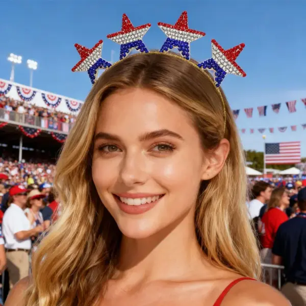 Wholesale Metal Alloy Star Hairband 3D Diamond Independence Day Celebration Party Hair Accessories Unisex Star Crown Festival Hairband