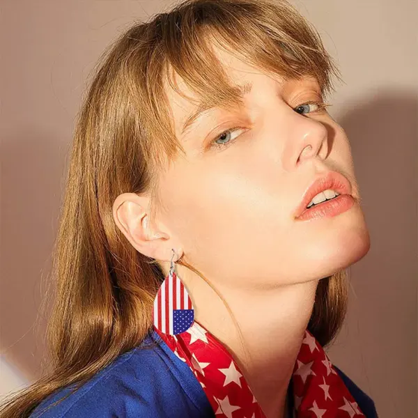 oly-f14f888be4697fc31e8a7d64f5958481 Wholesale Independence Day Star Shaped Leather Earrings Multilayer PU Leather Jewelry Women's Fashion Accessories American Flag Design