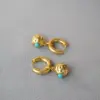 Wholesale Retro Faux Aged Texture Copper Ball Embedded Turquoise Elegant Personality Women's Earrings French Design Specialty Jewelry