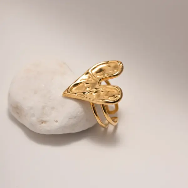 Wholesale PVD Coated Real Gold Plated Heart Shape 304 Stainless Steel IG Style Waterproof Non Tarnish Open Rings