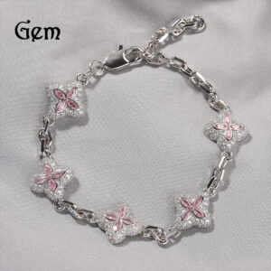Wholesale Copper four-leaf clover bracelet and necklace set with zircon