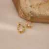 Wholesale Round Waterproof Non Tarnish Stud Earrings For Women In Copper With 18K Real Gold Plated PVD Coating And Artificial Pearl Inlay