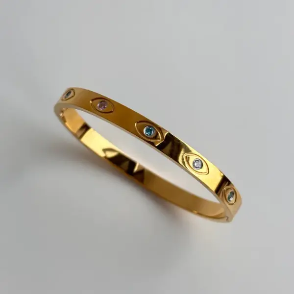 Wholesale Simple Style Round Titanium Steel Plating Inlay Zircon 18k Gold Plated Bangle